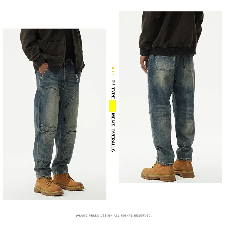 men streetwear fashion loose casual plus size denim harem jeans pant cityboy retro splice pocket cargo jeans trousers 40 38 unique cargo style 3197
