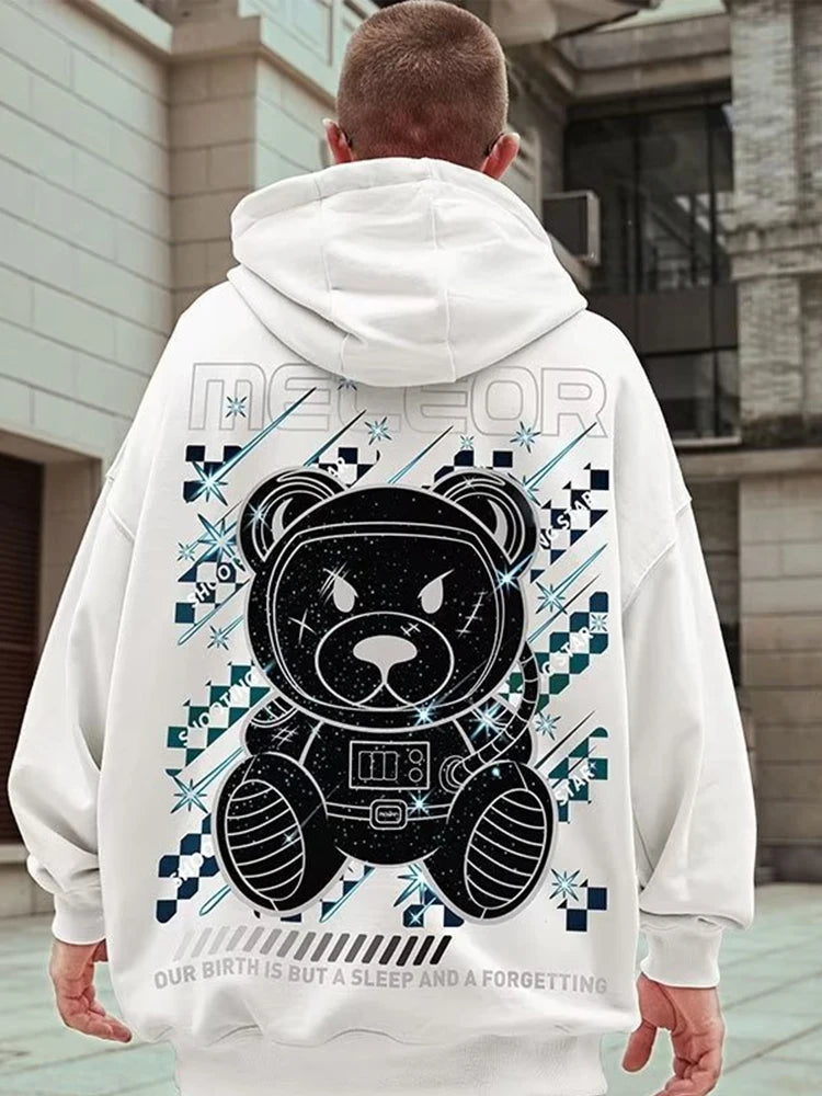 Meteor Bear Graphic Hoodies Oversized Men's Streetwear Hooded Sweatshirt
