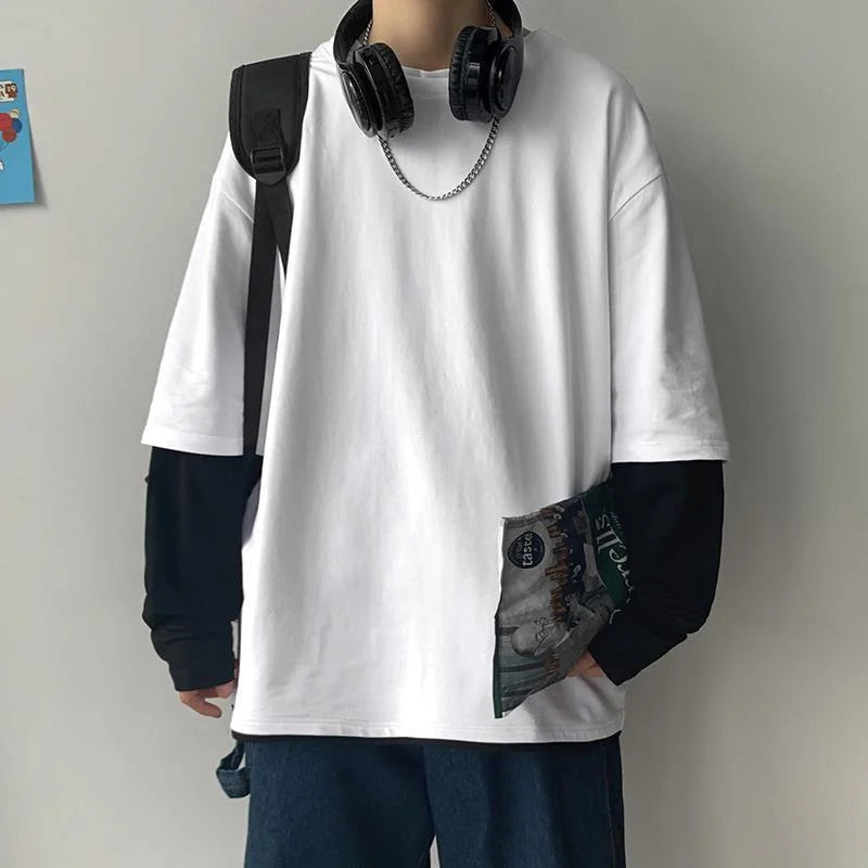 Sadcore Vintage print – Autumn Mens Casual Long Sleeve T Shirt Plus Size Sweatshirts