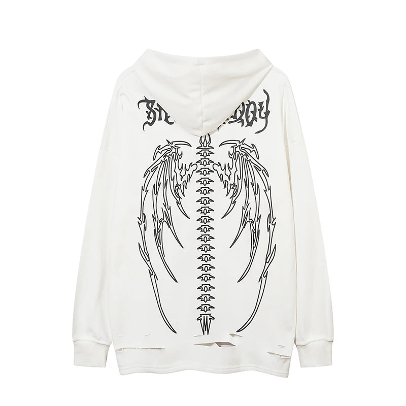 gothic graphic tee featuring fashion skull printed hoodies hip hop retro washed bottom ripped sweatshirt streetwear men hooded warm fleece loose tops hoodies
