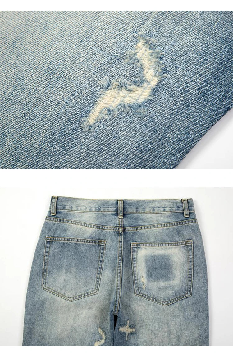 original tie dyed ripped flared denim jean for men streetwear washed hole casual stacked jeans pants mens slim fit jeans 2023 unique jeans style 3756