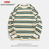 Vaporwave Oversized shirt – Embroidered Striped Contrast Round Neck Cotton Sweatshirts A