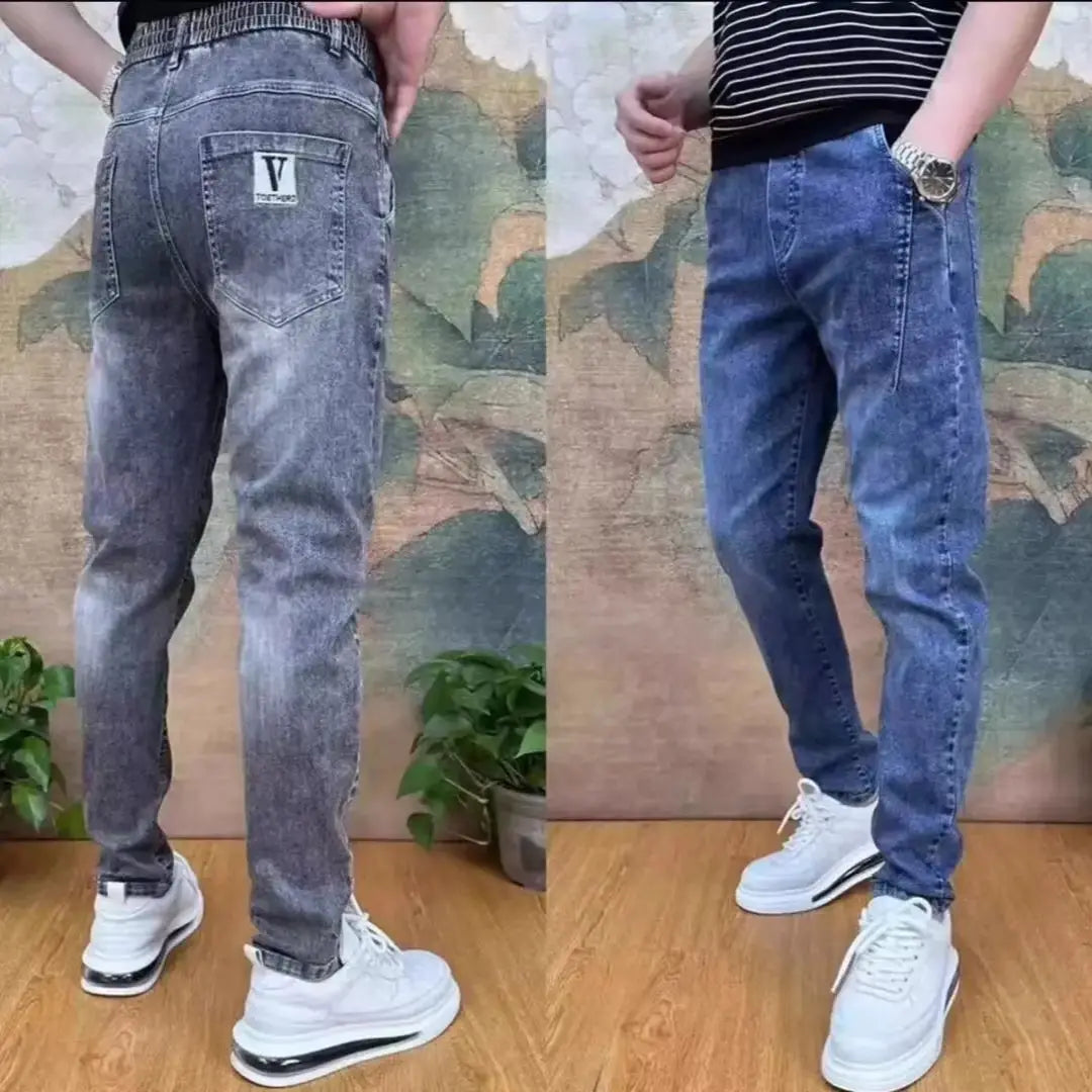 men harem drawstring jeans cool casual stretch elastic waist trousers male denim pants hip hop korean harem joggers cargo jeans urban active pants