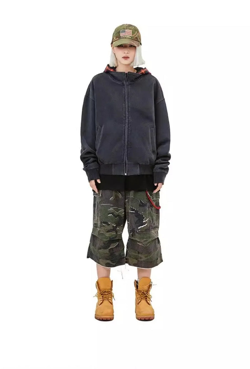New Plaid Color Blocked Sweatshirt Jacket Mens Cotton High Street Japa