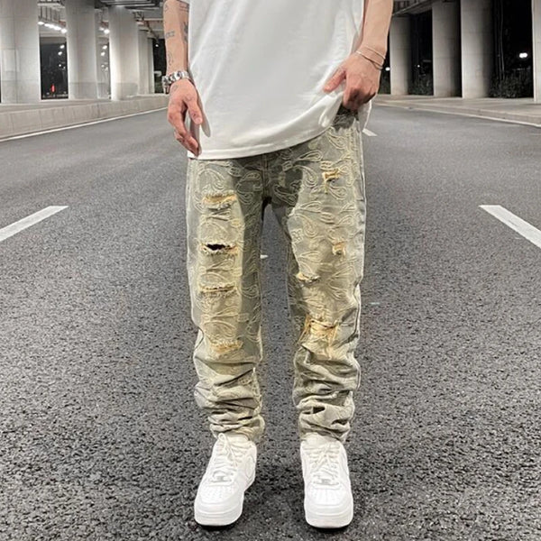 fashion paisy denim jeans mens destoryed holes zipper jeans pants hip hop streetwear new summer casual joggers loose jeans pants sporty tapered joggers