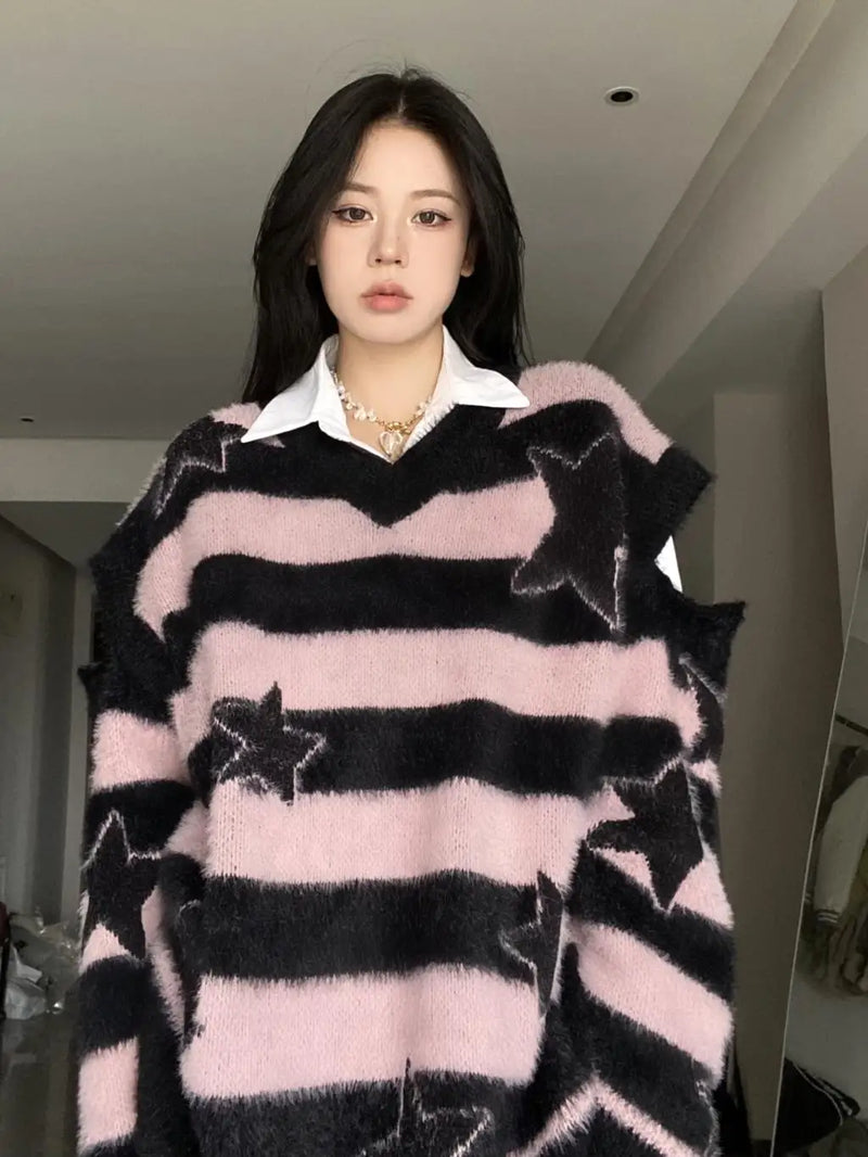 grunge knit pullover for fall and winter, oversized aesthetic with urban style, mens fashion layer for modern streetwear coll