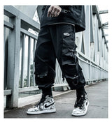 hip hop loose fit elastic waist cargo pants fashion side pocket ankle pants mens new casual drewstring sportwear pants joggers unique joggers style 3757