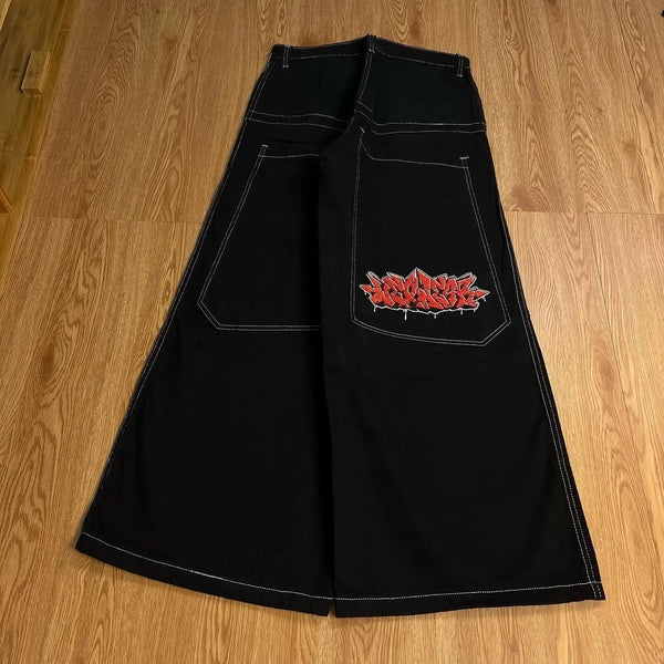 y2k jeans men women high waist wide wexwear graphic embroidered baggy jeans streetweartrouser harajuku black skateboard pants denim street jeans