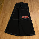 y2k jeans men women high waist wide wexwear graphic embroidered baggy jeans streetweartrouser harajuku black skateboard pants unique jeans style 2445