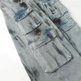 vintage multi pocket jeans mens harajuku cargo denim pants retro hip hop straight loose jean pants men clothing unique cargo style 1290