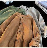 Men's Cardigan Japanese Style Solid Color Short Sleeve Shirts Turn-down Collar Casual Loose Blouses Spring Summer Male Clothing