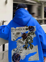 Y2K Vintage Rose Graphic Print Hoodies For Men Goth Fashion Streetwear Clothes Casual Fleece Hip Hop Loose Pullover Sweatshirts