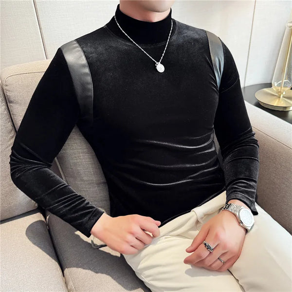 Trapwear Graphic tee – Turtleneck Stretch Slim Fit T Shirt Men Long Sleeve Thicken