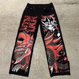 harajuku y2k baggy jeans the winged dragon of ra print wide leg denim pants popular anime jeans streetwear trouser men clothing unique jeans style 5696