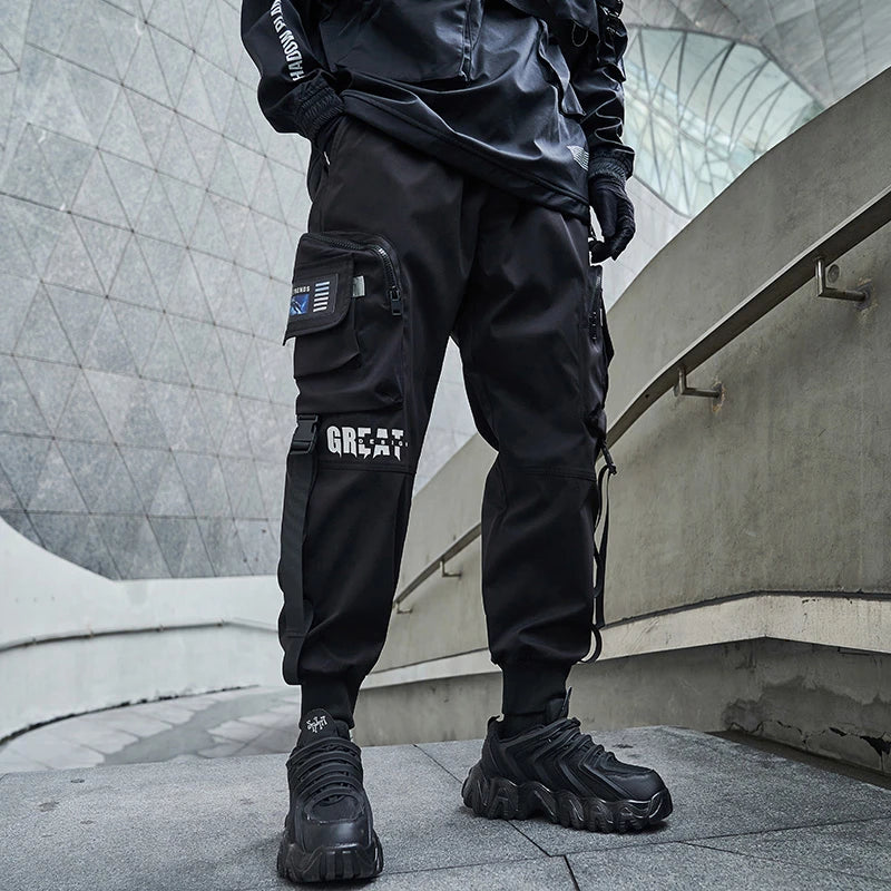 hip hop loose fit elastic waist cargo pants fashion military pocket ankle pants mens casual drewstring baggy sweatpants joggers unique joggers style 3546