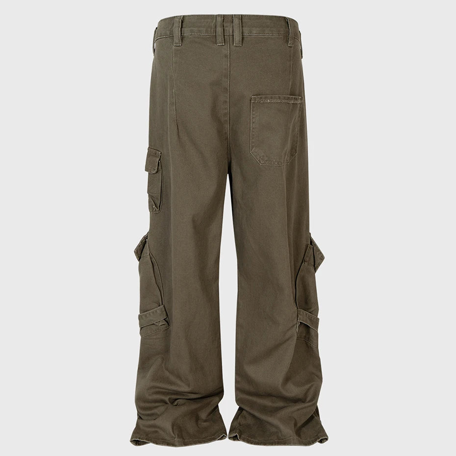mens baggy jeans ribbon pockets loose cargo pants luxury designer man denim pants jeans trousers unique cargo style 5752