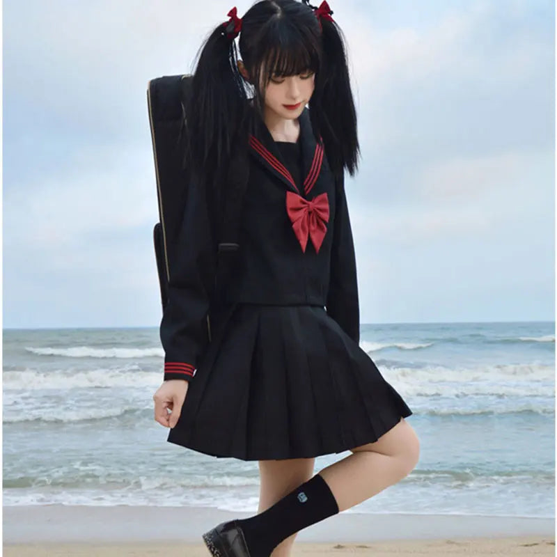Navy Sailor Outfit Japanese Style School Uniform Skirt Girls JK Uniforms Student Sailor Dress Korean Student Seifuku COS Costume
