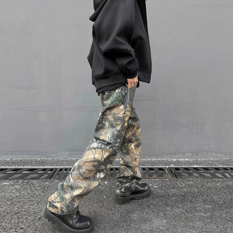 european and american tree grain camouflage jeans mens slim fitting splashing ink trendy hip hop tapered denim pants camou jeans vintage washed jeans