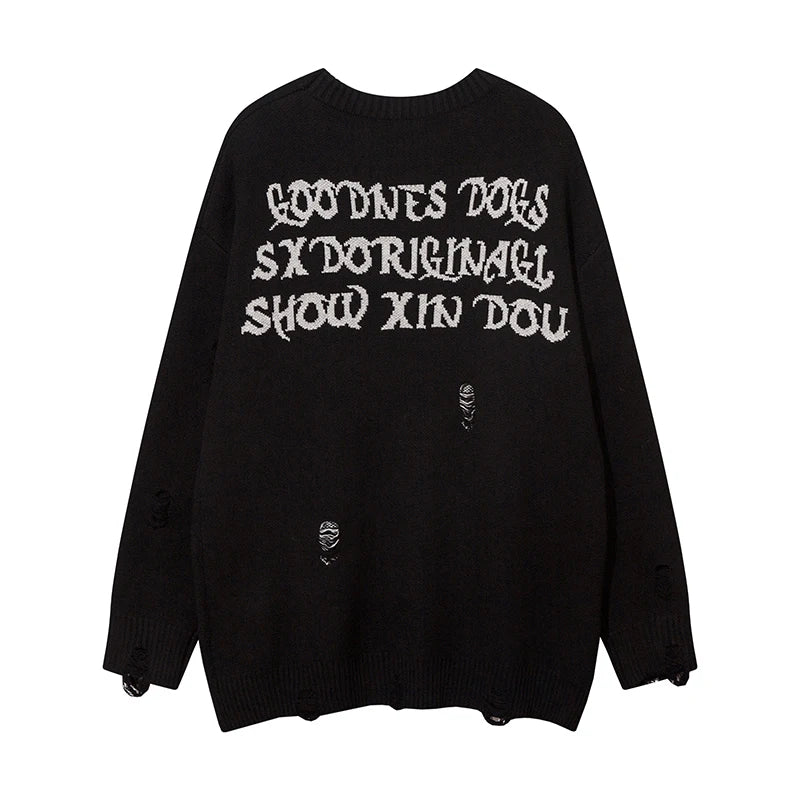 fashion hip hop knitted sweater men autumn winter o neck anime pattern pullover streetwear casual loose sweaters jumper knitwear unique limited edition hoodie, trendy hip hop style outerwear, aesthetic street look hoodie