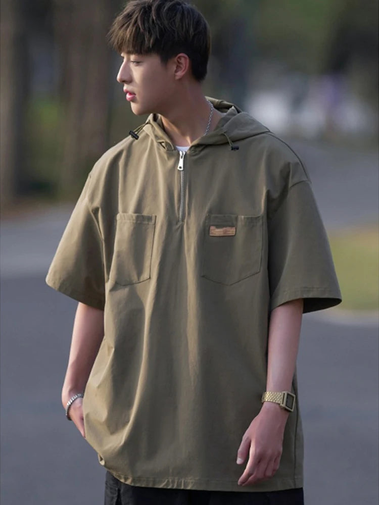 Skatercore Angelcore design – Summer Fashion Hoodie Zipper Cargo T Shirts Mens Loose Short