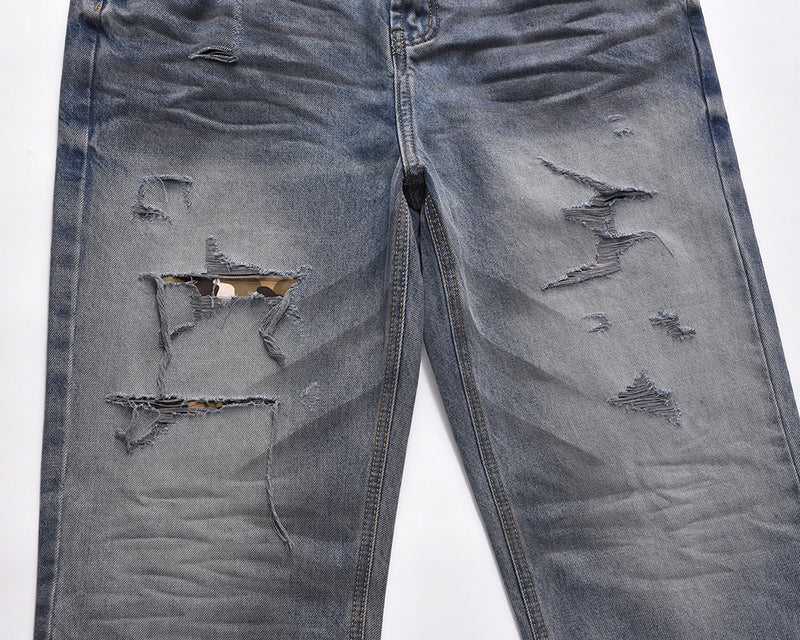 washed hole patchwork frayed blue baggy jeans mens straight y2k ripped pantalones hombre denim pants streetwear loose cargos multi-pocket cargos