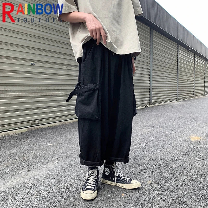 rainbowtouches cargo pants big pocket high street fashion hip hop tide card trousers men loose straight pant superior quality combat utility trousers