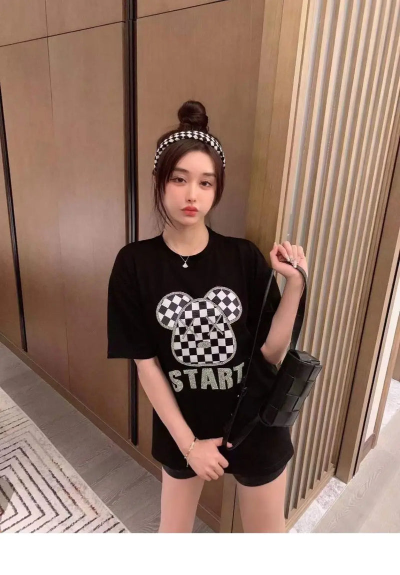 Gothic Aesthetic print tee – New Luxury Sweet Girl Giraffe Diamonds Crystals T Shirts Kor