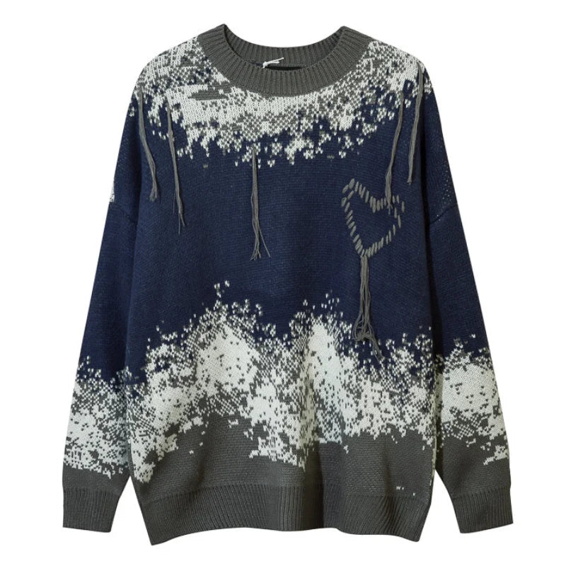 hip hop knitted pullover, bold design pullover, cozy fashion fit, stylish street outfit, modern aesthetic appeal