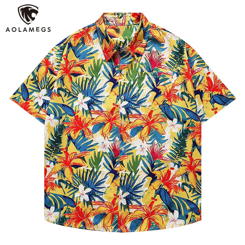 Men Shirts Summer Sclassic Flower Clothing Retro Hawaiian Vacation Shirts Daily Versatile Loose Tops Fashion Half Sleeve Shirt
