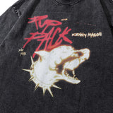 Anime Graphic tee – Mens Hip Hop T Shirts Washed Retro Animal Dog Print T Shirt