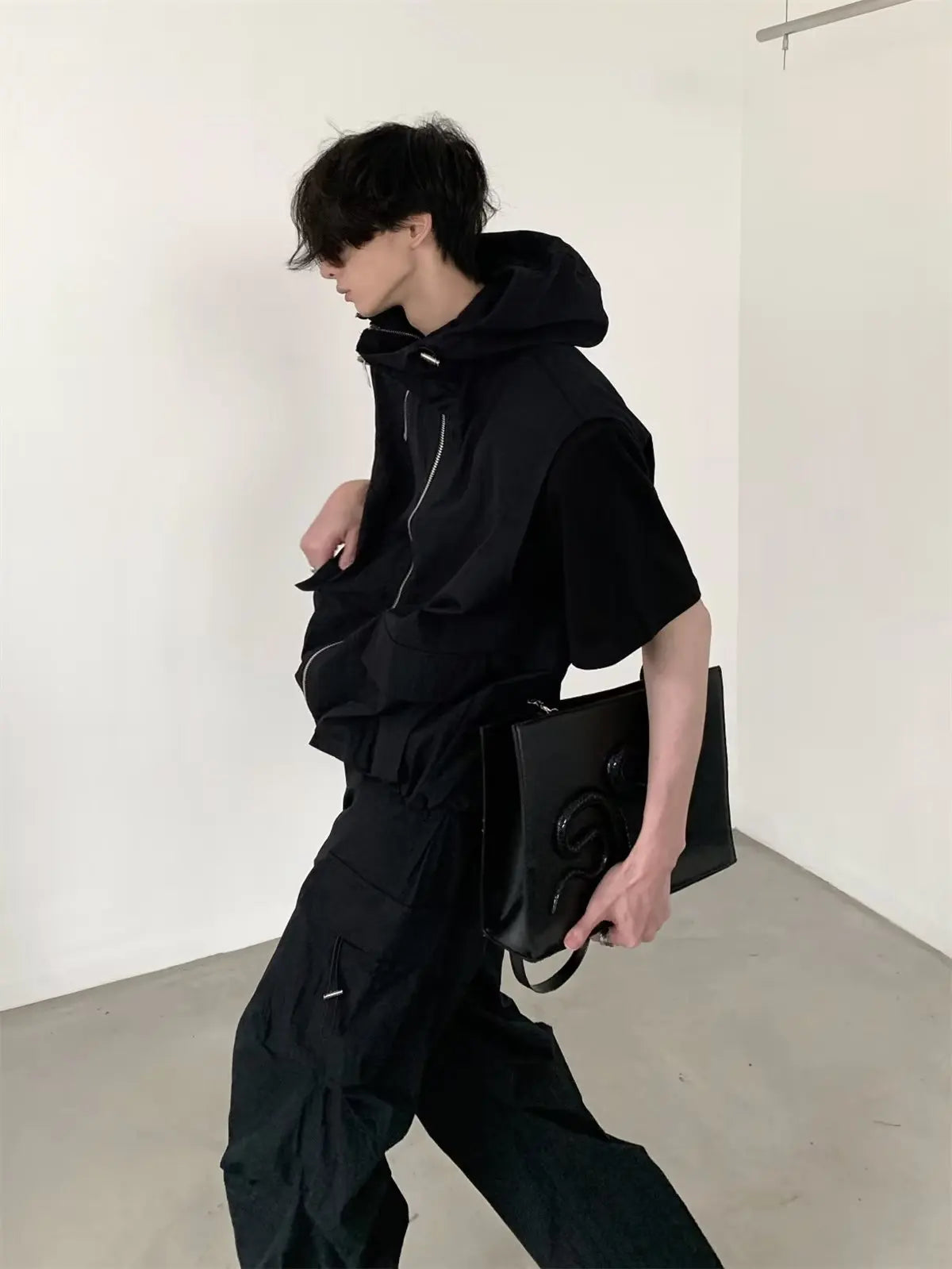 summer sleeveless set men women multi pocket hooded vest jogging cargo pant spring loose casual zipper two piece suit street unique cargo style 439