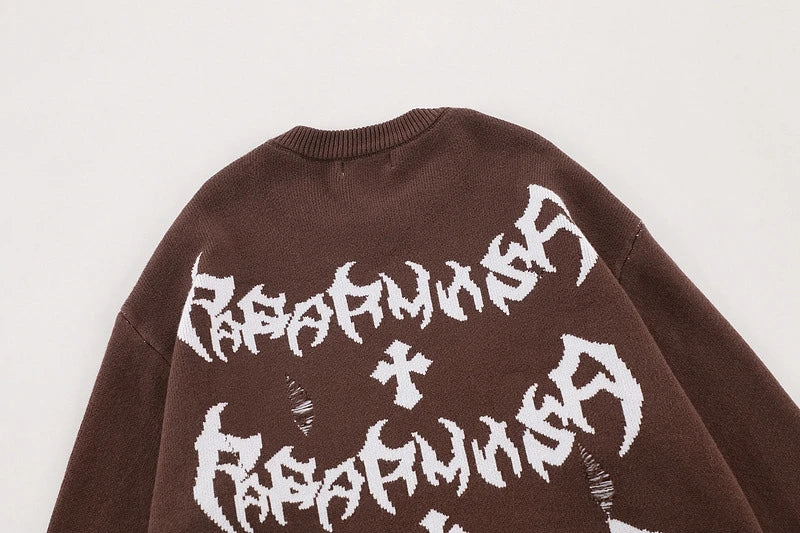 rainbowtouches men sweaters high street letter graffiti holes trendy pullover vintage loose knitted sweater spring and autumn - oversized streetwear hoodie, urban fashion pullover, unisex casual winter pullover