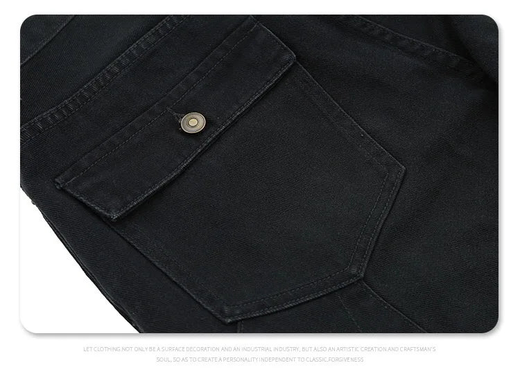 Washed and worn multi-pocket cargo jeans