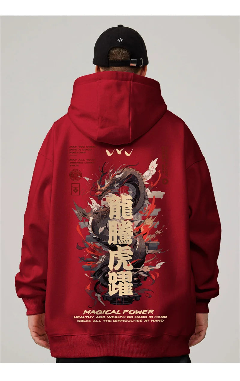 Chinese Dragon Graphic Printed Hoodies Men Streetwear Hip Hop Clothing Y2K Fleece Sweatshirts 2024 New Oversized Pullover Hoody