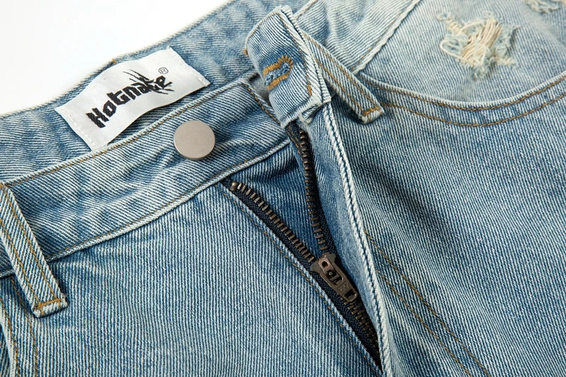 washed blue oversized torn jeans for men streetwear hip hop large destroyed wide leg jeans baggy straight ripped denim pants unique jeans style 5449