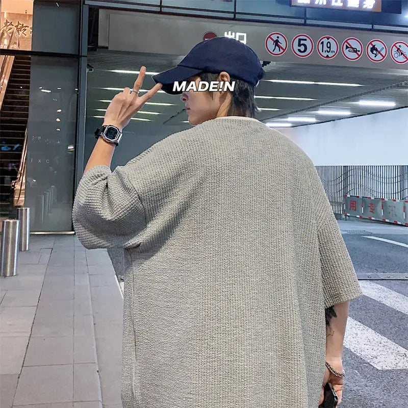 Skatercore Oversized shirt – Waffle Short Sleeved T Shirt For Men 2024 New Couple Wear In