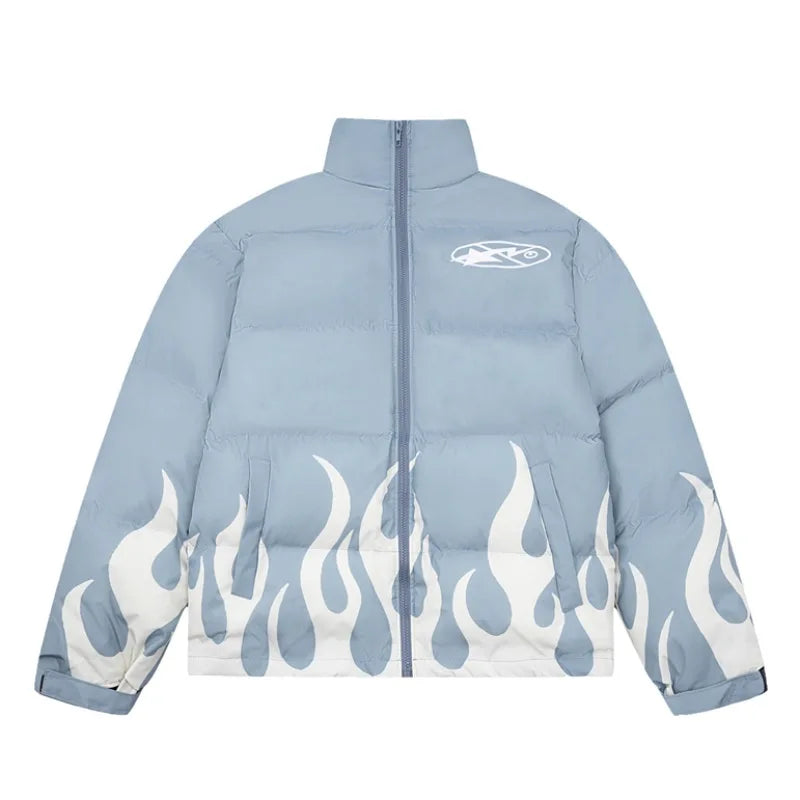 hip hop fire printed jacket parka streetwear mens windbreaker harajuku new cotton padded zipper coat outerwear hipster nan fa - variant style b514e3 for streetwear fashion