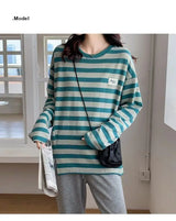 Y2k Vintage print – Design Niche Slit Striped Bottoming Shirt Women Autumn And W