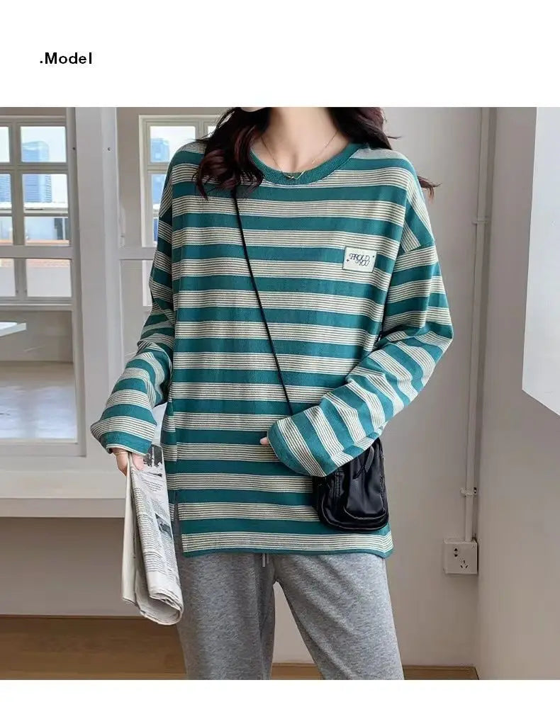 Y2k Vintage print – Design Niche Slit Striped Bottoming Shirt Women Autumn And W