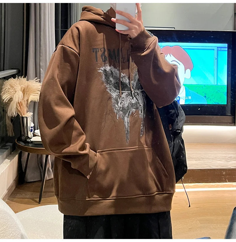 New Gothic Butterfly Printed Hooded Sweatshirt For Men Y2K Harajuku Fa