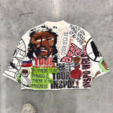 Hip Hop Graffiti Style Graphic Y2k T Shirts Mid Long Sleeve Men Women Punk Printed Harajuku Loose Oversized T Shirt