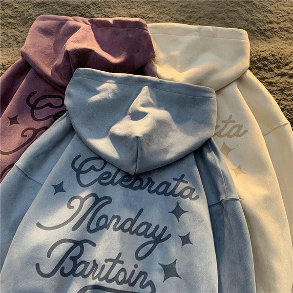 Trendy Faux Suede Hoodies For Women Gothic Style Vintage Men Hooded Sw
