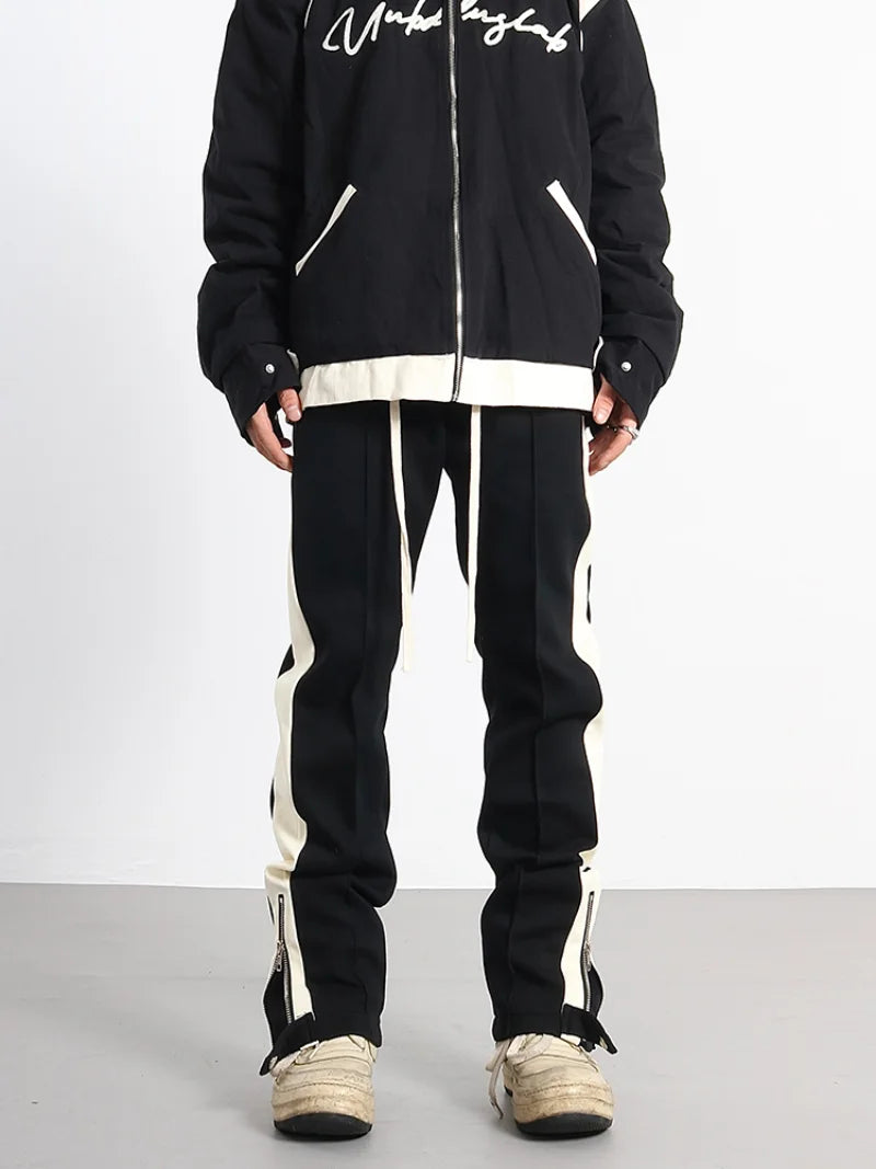 hip hop loose fit elastic waist pants fashion streetwear pants men casual loose bottom zipper drewstring sportwear pants joggers relaxed fit joggers