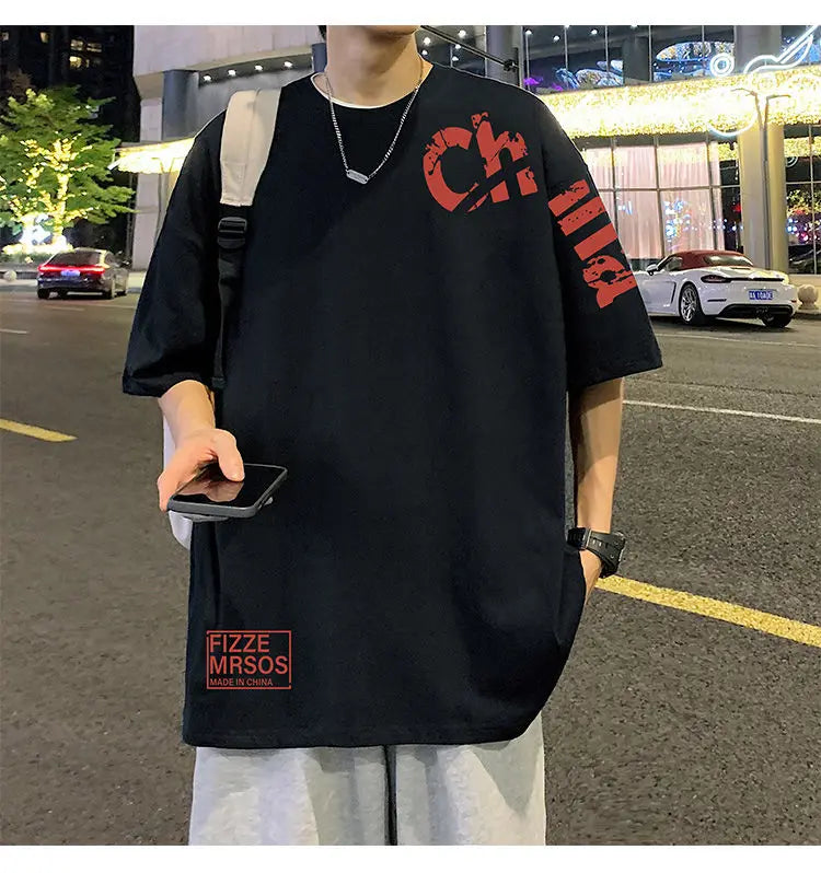 Glitchcore Anime panel – Korean Trendy Letter Printed Short Sleeved T Shirt For Men I