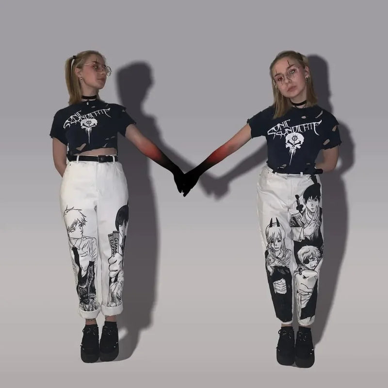 harajuku japanese anime style streetwear y2k jeans for men wide trouser graphic new women high waist jeans wide leg jeans pants denim street jeans