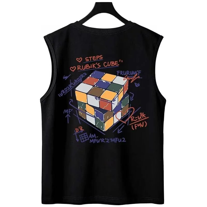 Glitchcore Chrome print – Summer Cartoon Cube Graphic Printed Sleeveless Tee Shirts