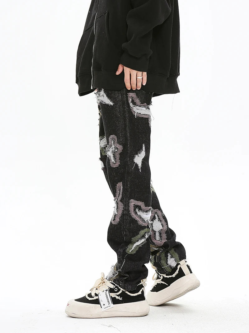 harajuku destroy ripped holes denim jeans mens zipper jeans hip hop fashion streetwear new casual straight joggers jean pants unique joggers style 3602