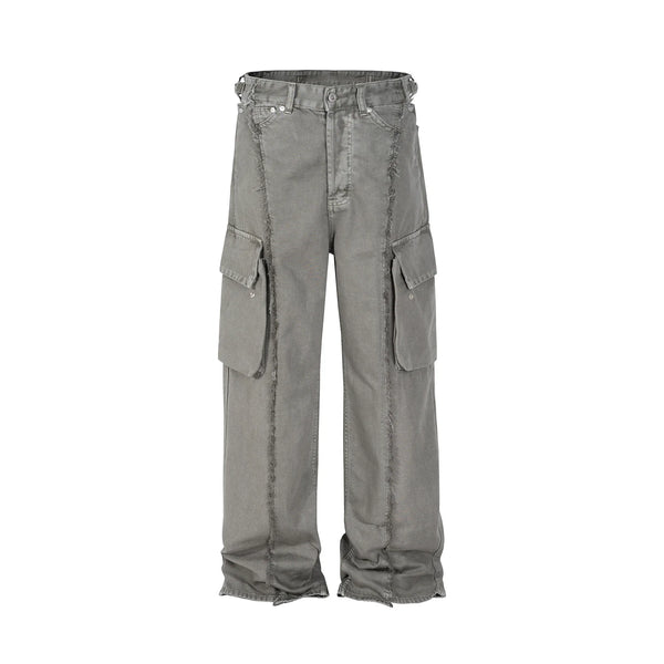 y2k streetwear tassel multi pocket jeans for men straight solid baggy cargo pants pantalones hombre casual denim trousers 1 military streetwear pants