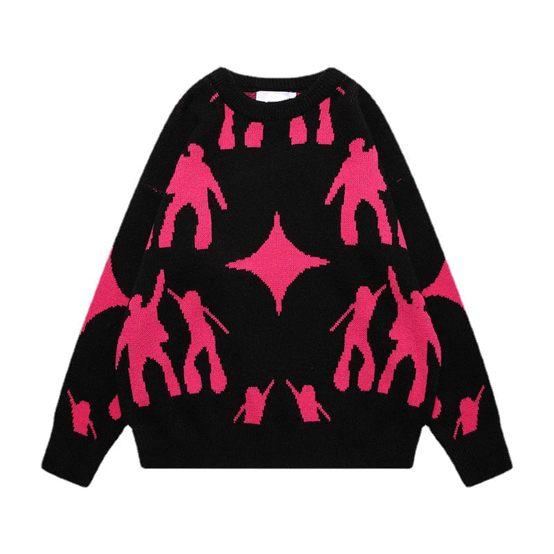 fashion knitted sweater unisex harajuku anime pattern sweaters casual pink color pullover streetwear sweaters jumpers knitwear oversized graphic print design, high quality cotton pullover, unique limited edition hoodie