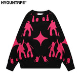 fashion knitted sweater unisex harajuku anime pattern sweaters casual pink color pullover streetwear sweaters jumpers knitwear oversized graphic print design, high quality cotton pullover, unique limited edition hoodie